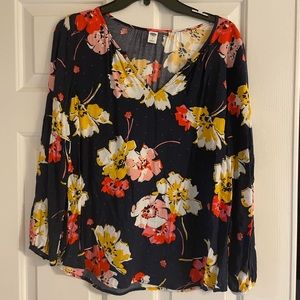 Navy thin long sleeve blouse v neck womens small